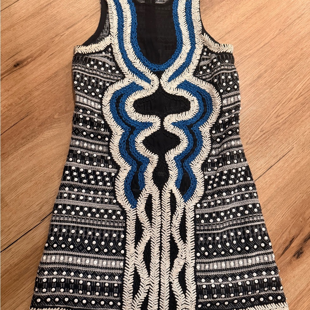 Topshop Black and Blue Embroidered Mini Dress- like new!! - Picture 2 of 9